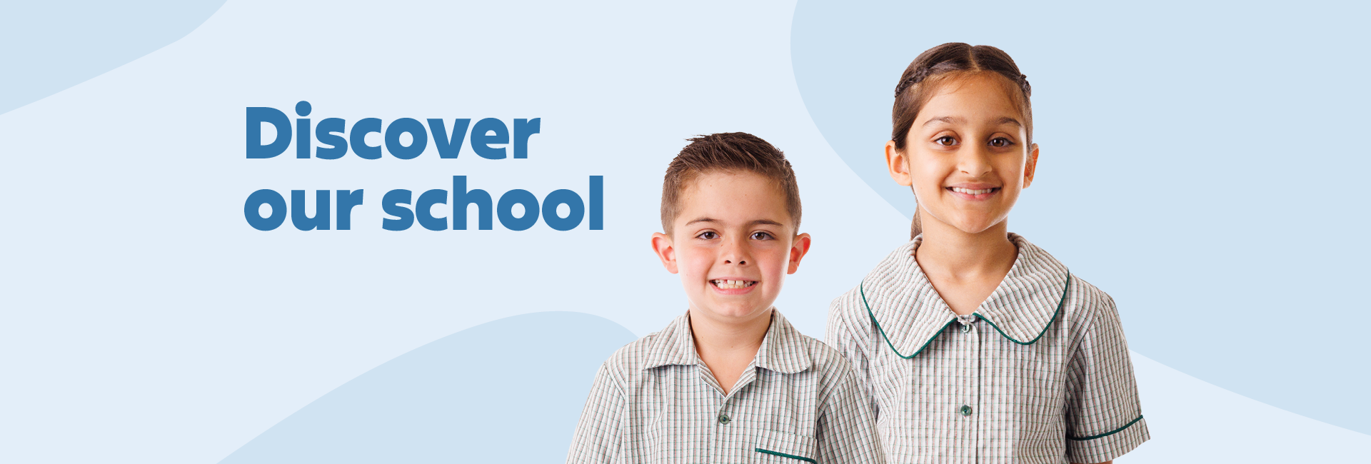 Two students on a colourful graphic background