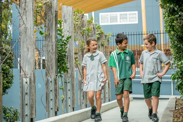 Children walking along the Benedictine Walk